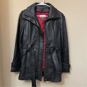 Faux Leather Mid Length Lined Jacket